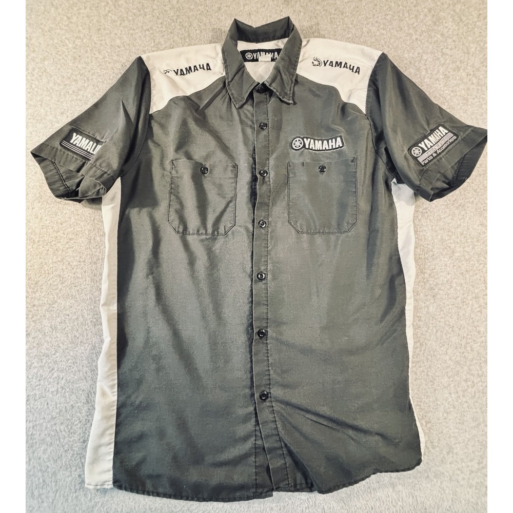 Yamaha Racing Pit Crew Shirt Mens Large Black White Yamalube ST28BW Button Up